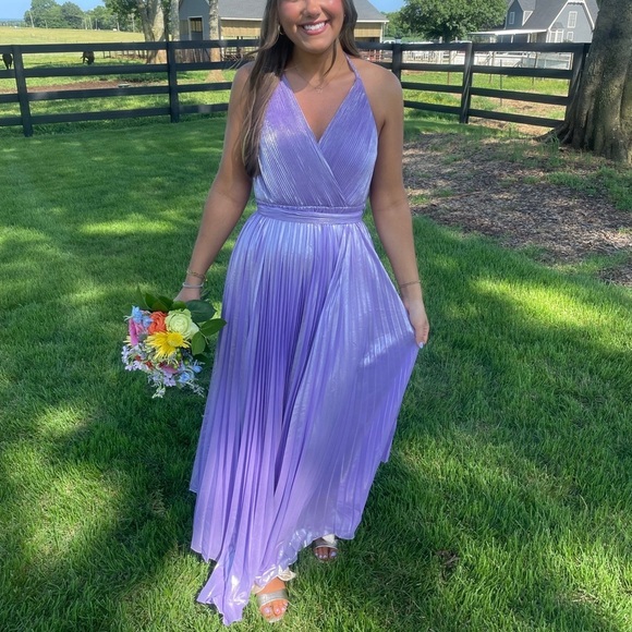 NWT Alice + Olivia Purple Arista Halter Pleated Metallic Dress sz 10 - Picture 4 of 11